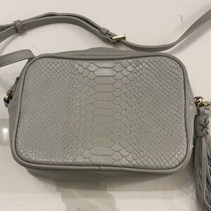 GiGi New York Light Gray Snake Embossed Crossbody Bag